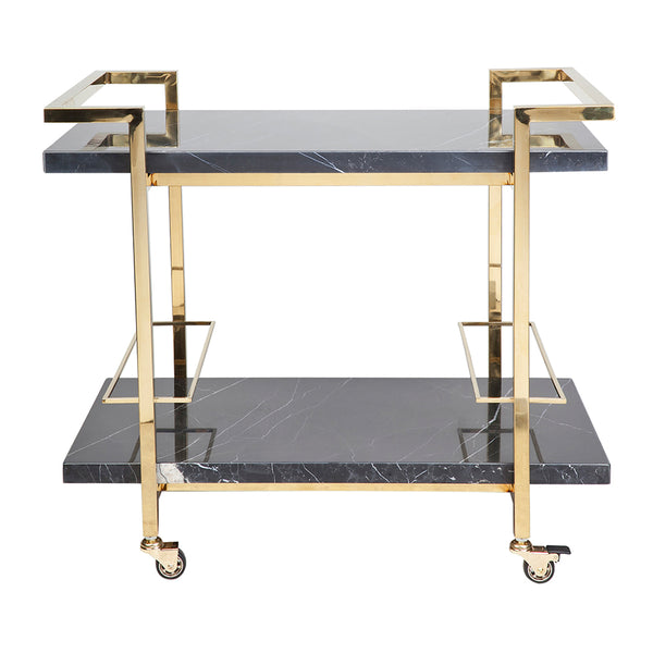 Frankie Black Marble Bar Cart | Gold