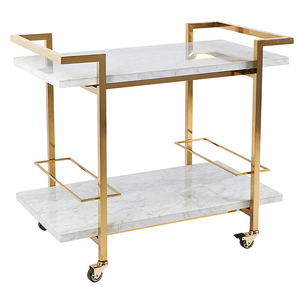 Frankie White Marble Bar Cart | Gold